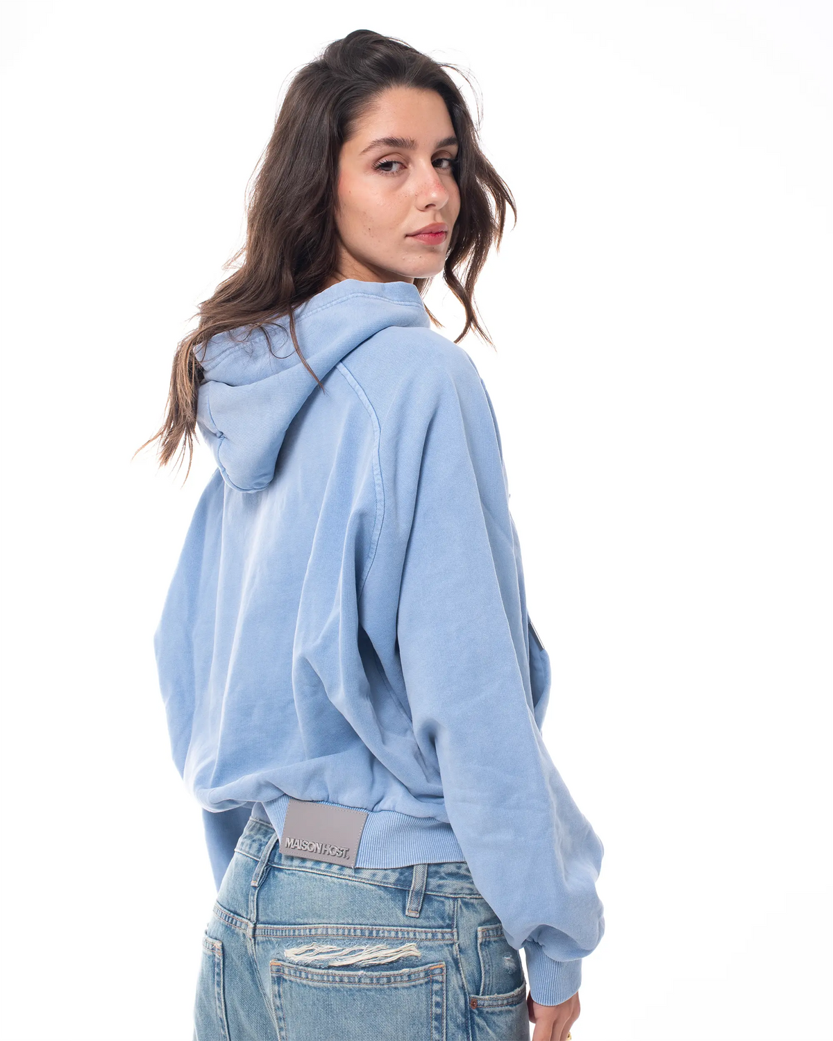 APPLIQUÉ DYED HOODIE BLUE