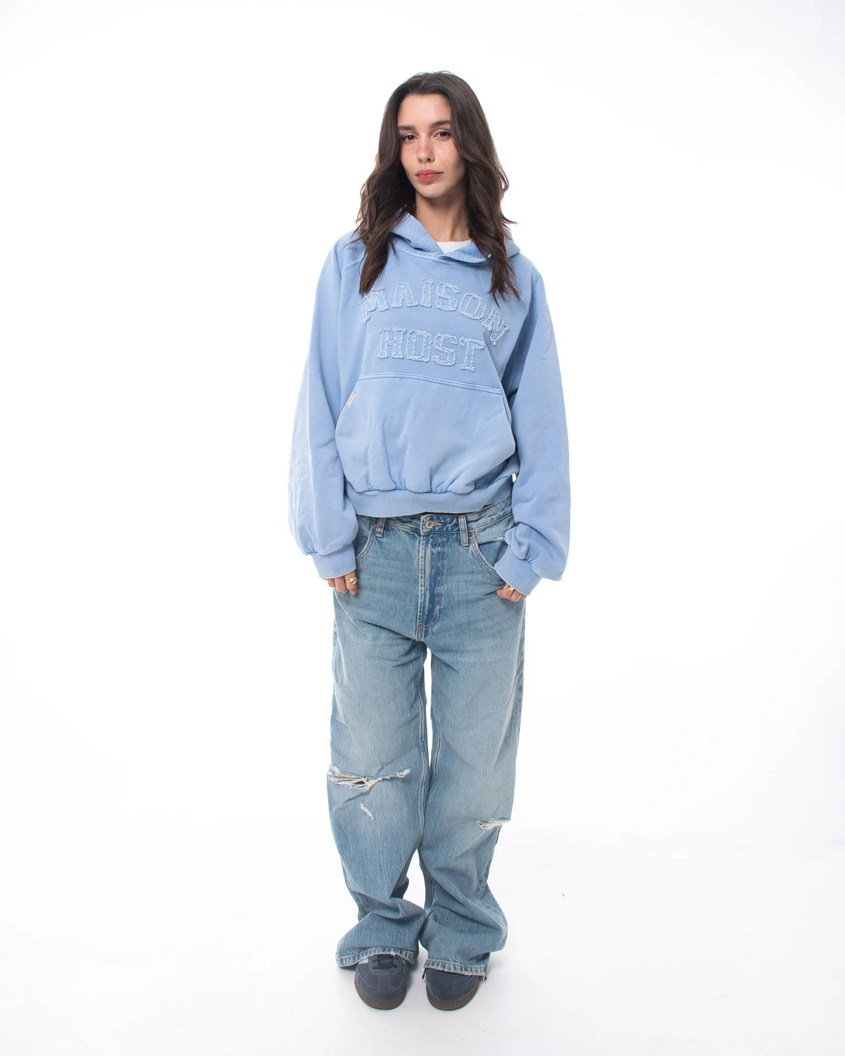 APPLIQUÉ DYED HOODIE BLUE