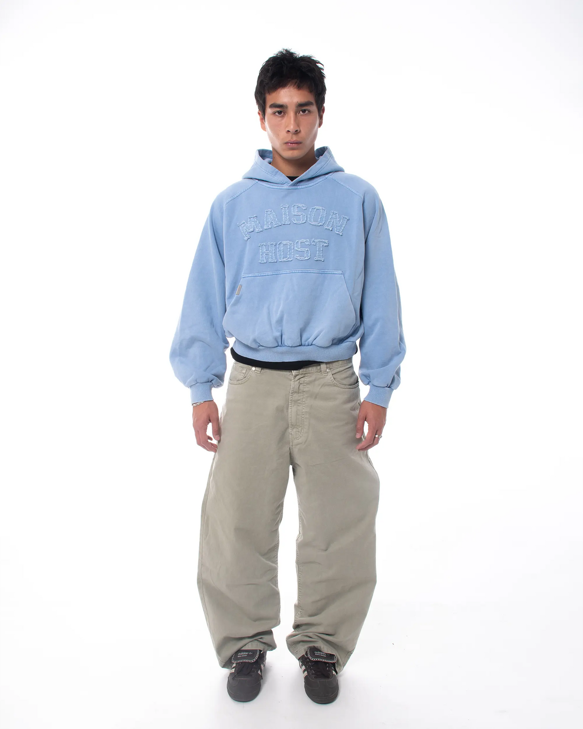 APPLIQUÉ DYED HOODIE BLUE