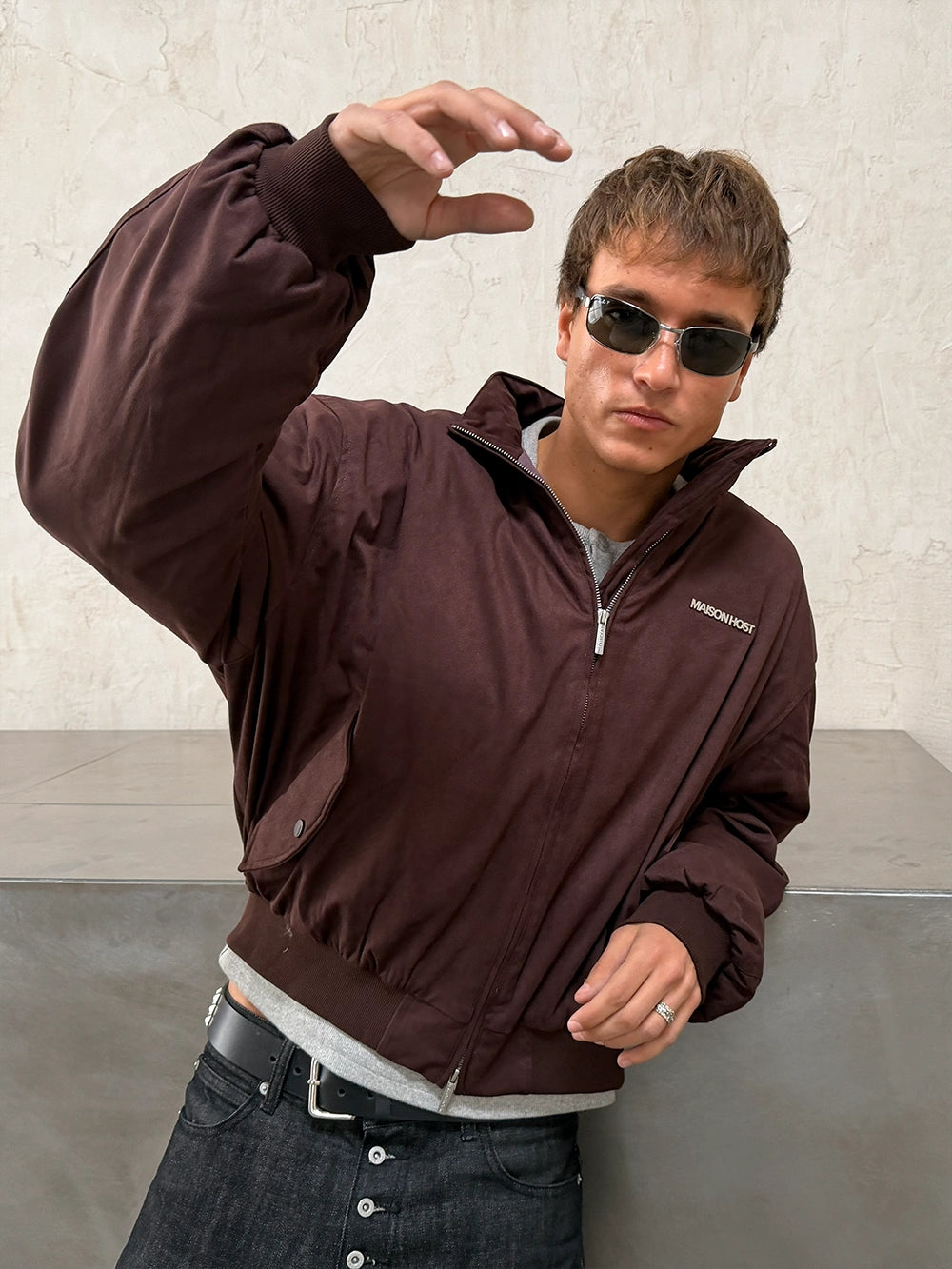 CAZADORA BOMBER DE ANTE MARRÓN