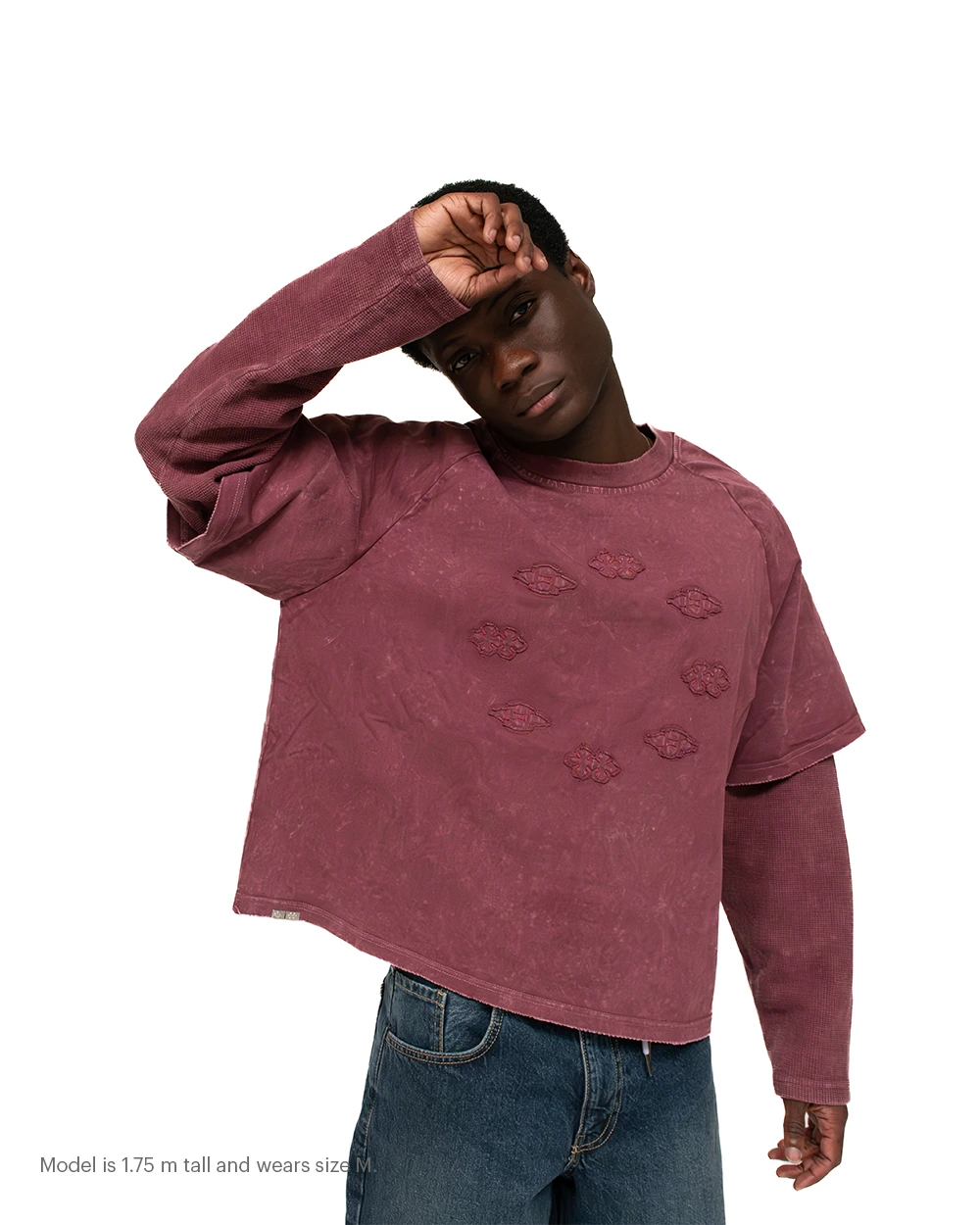 Camiseta manga larga waffle MHSTR teñida borgoña