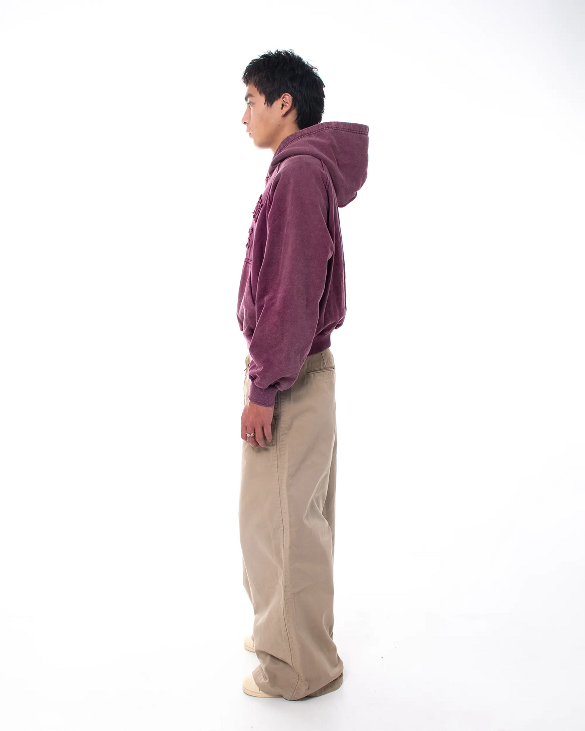 APPLIQUÉ DYED HOODIE BURGUNDY