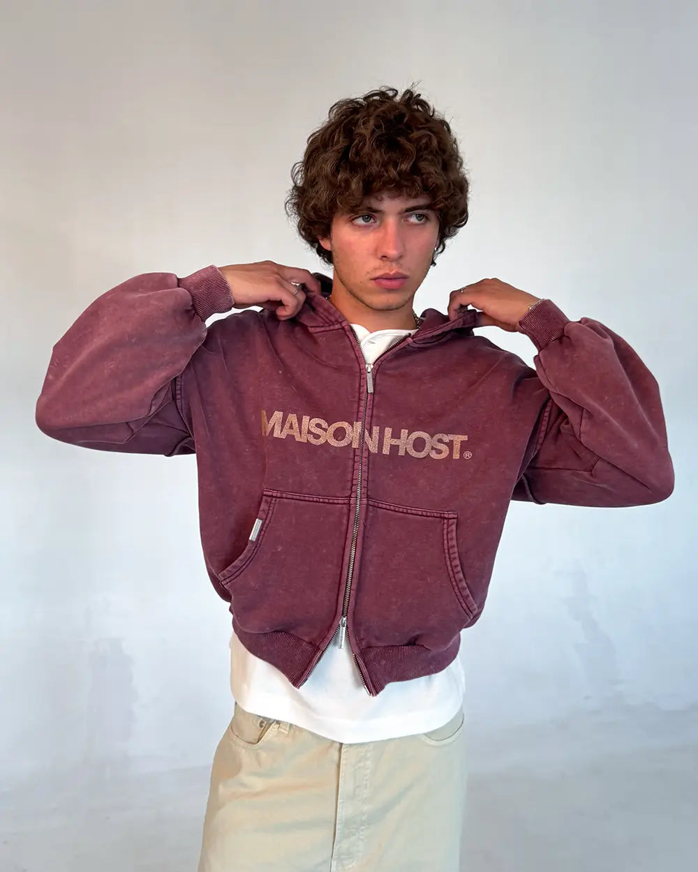 ERODE WAVE ZIPPED HOODIE BURGUNDY