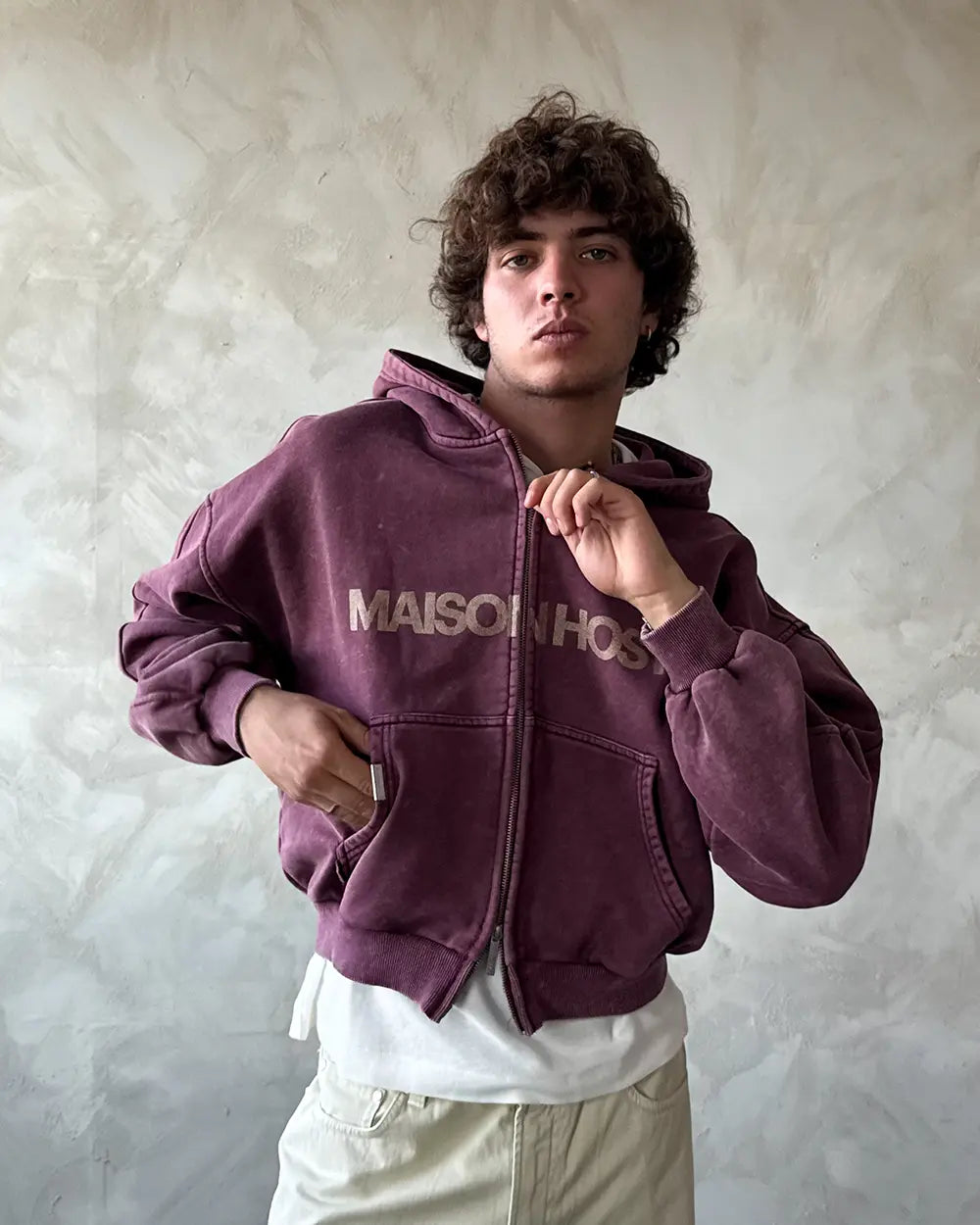 ERODE WAVE ZIPPED HOODIE BURGUNDY