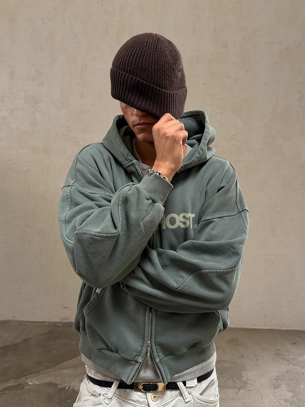 ERODE WAVE ZIPPED HOODIE GREEN