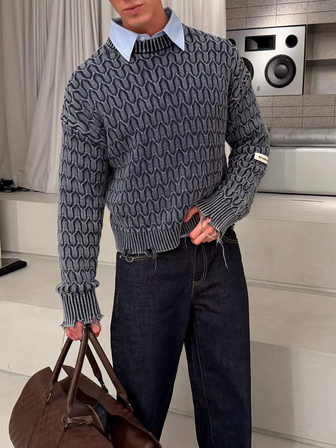 HERRINGBONE BLUE KNIT