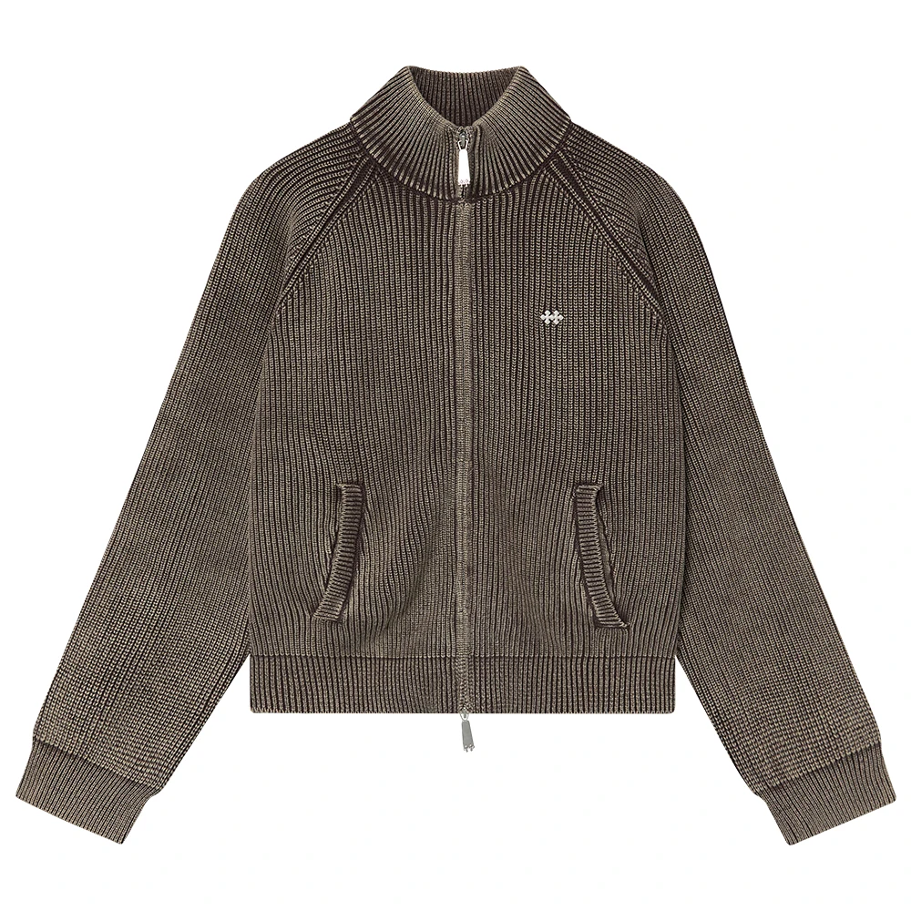 METAL LOGO KNIT ZIPPER BROWN