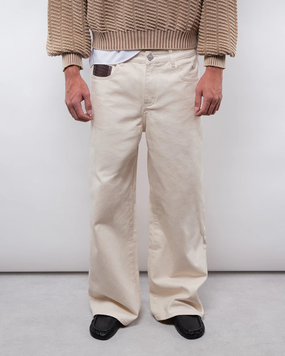 ECRU LEATHER POCKET JEANS