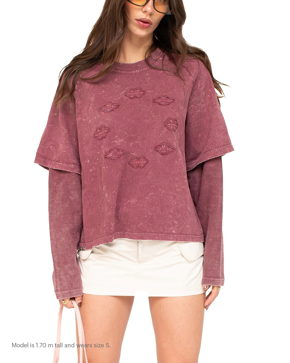 Camiseta manga larga waffle MHSTR teñida borgoña