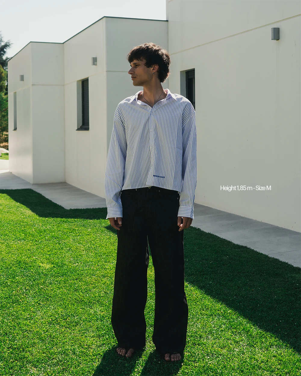 CAMISA RAYADA AZUL CON COSTURAS