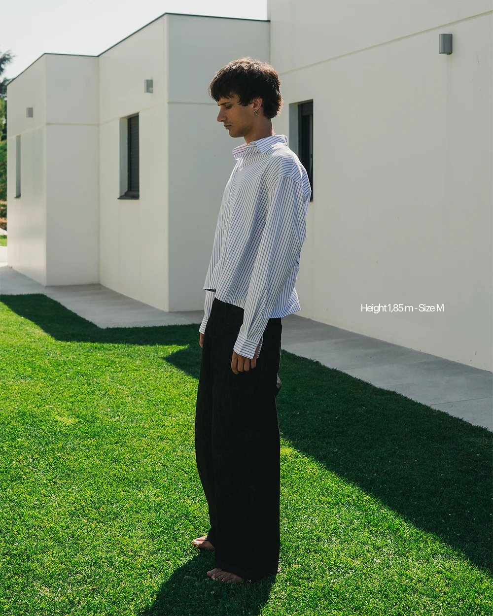 CAMISA RAYADA AZUL CON COSTURAS