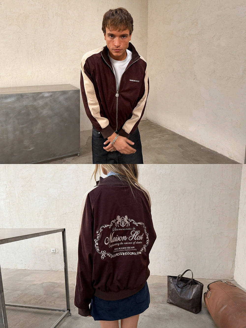 SUEDE TRACK JACKET BEAN