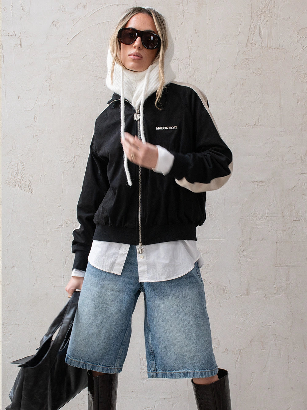 CHAQUETA DE PISTA DE ANTE NEGRA