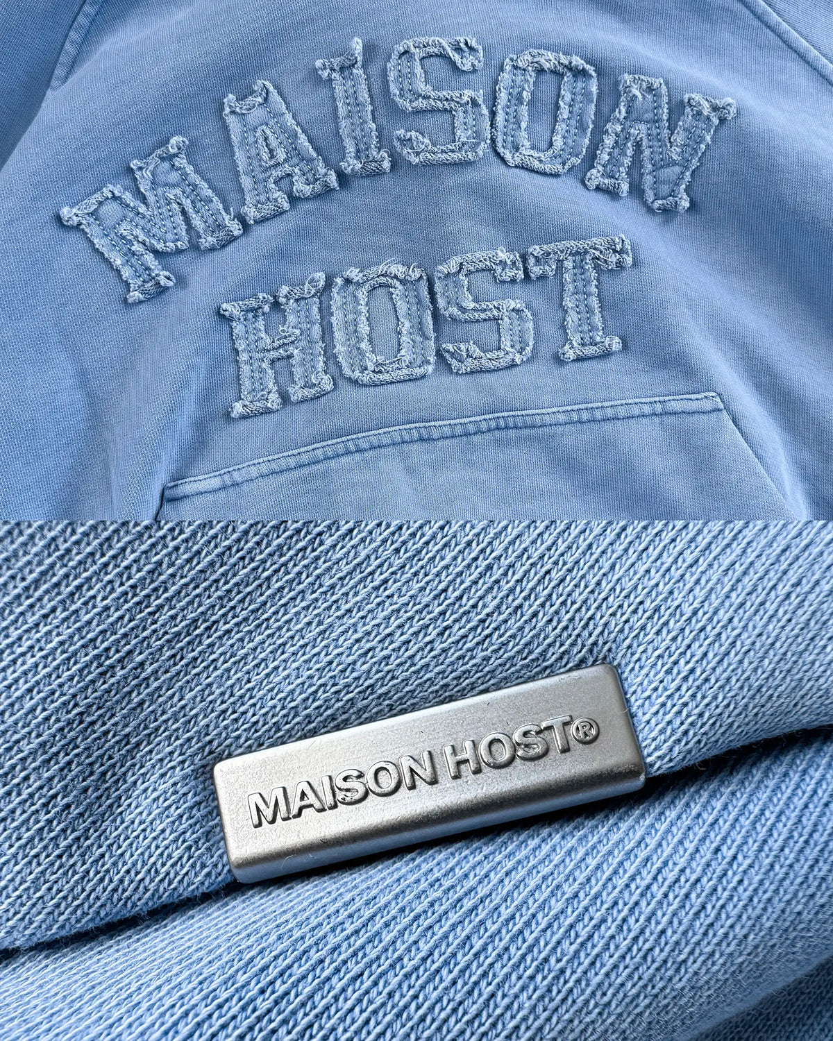 APPLIQUÉ DYED HOODIE BLUE