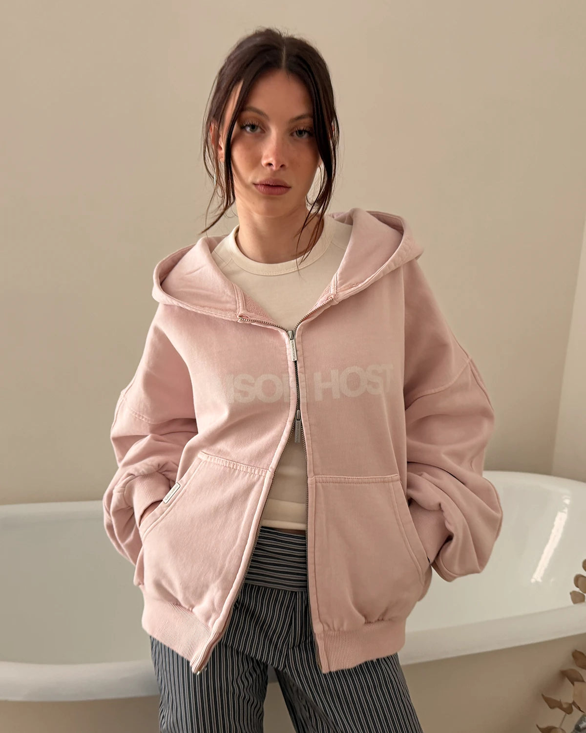 SUDADERA CON CAPUCHA CON CREMALLERA ERODE WAVE ROSA