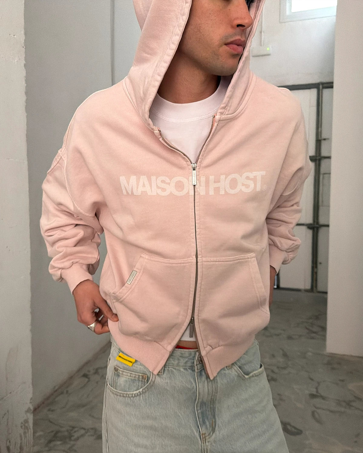 SUDADERA CON CAPUCHA CON CREMALLERA ERODE WAVE ROSA