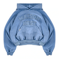 SUDADERA CON CAPUCHA TEÑIDA Y APLIQUE AZUL