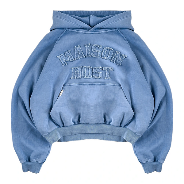 APPLIQUÉ DYED HOODIE BLUE