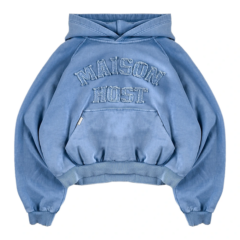 APPLIQUÉ DYED HOODIE BLUE