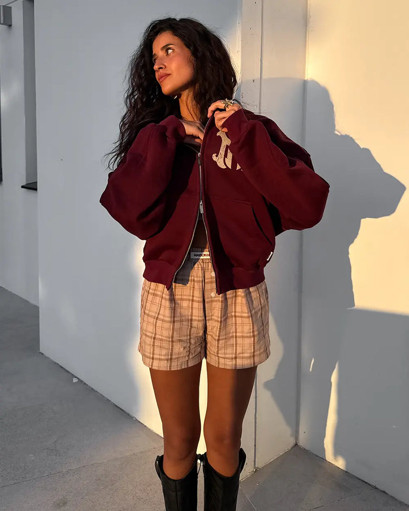 HOMERUN BURGUNDY ZIPPED HOODIE