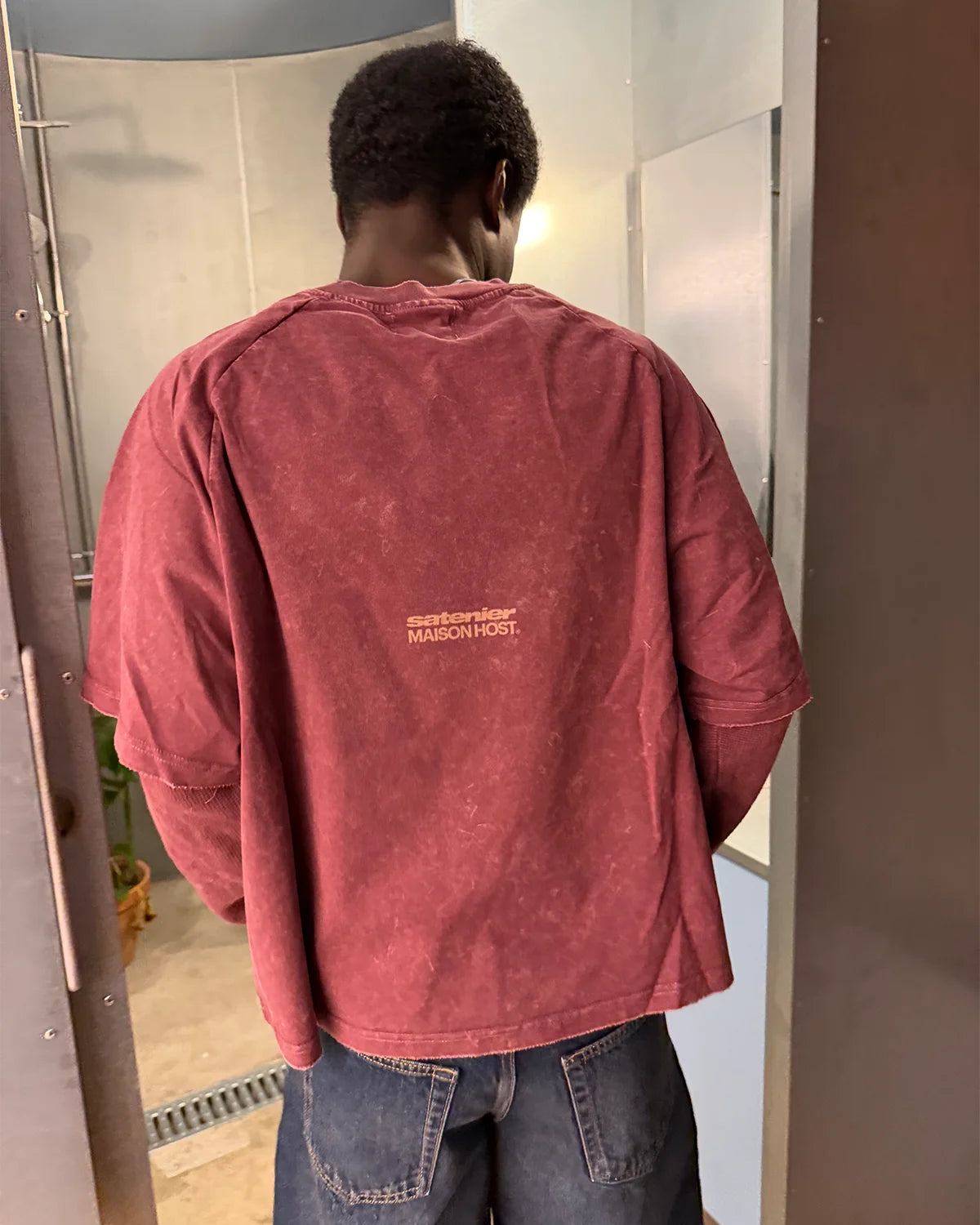 Camiseta manga larga waffle MHSTR teñida borgoña