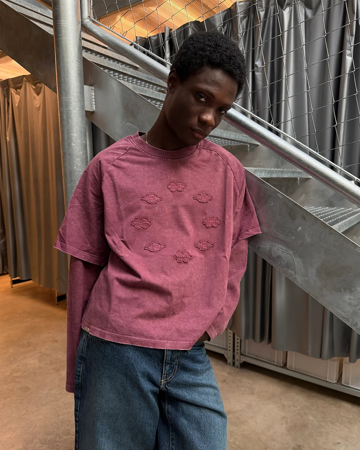 Camiseta manga larga waffle MHSTR teñida borgoña