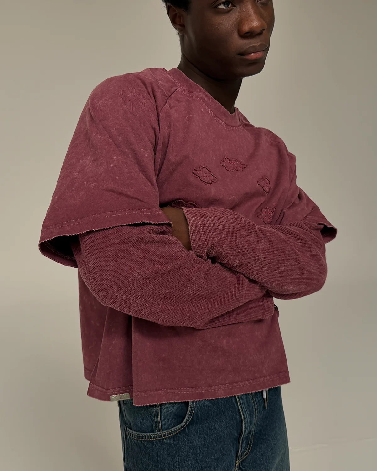 Camiseta manga larga waffle MHSTR teñida borgoña