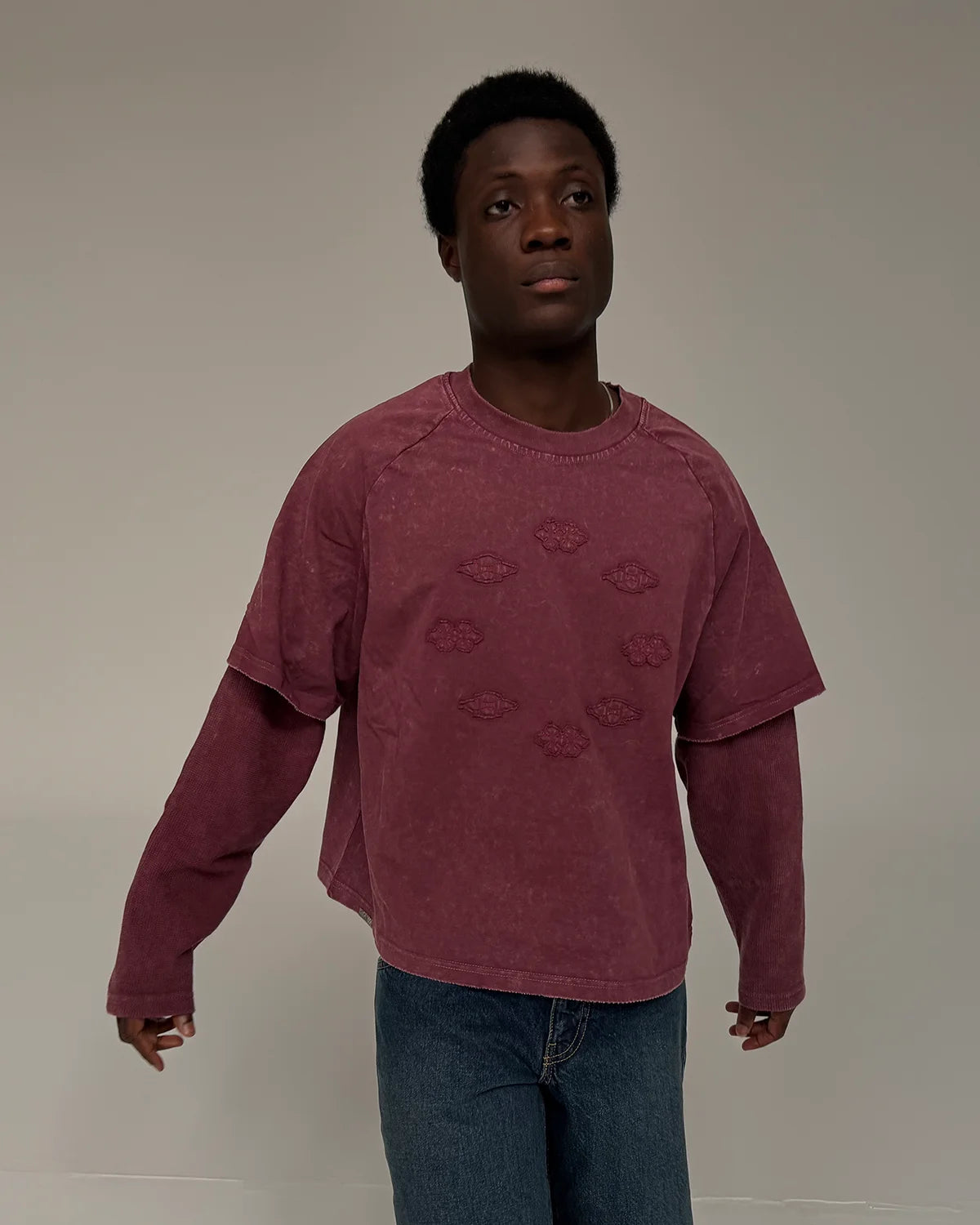Camiseta manga larga waffle MHSTR teñida borgoña