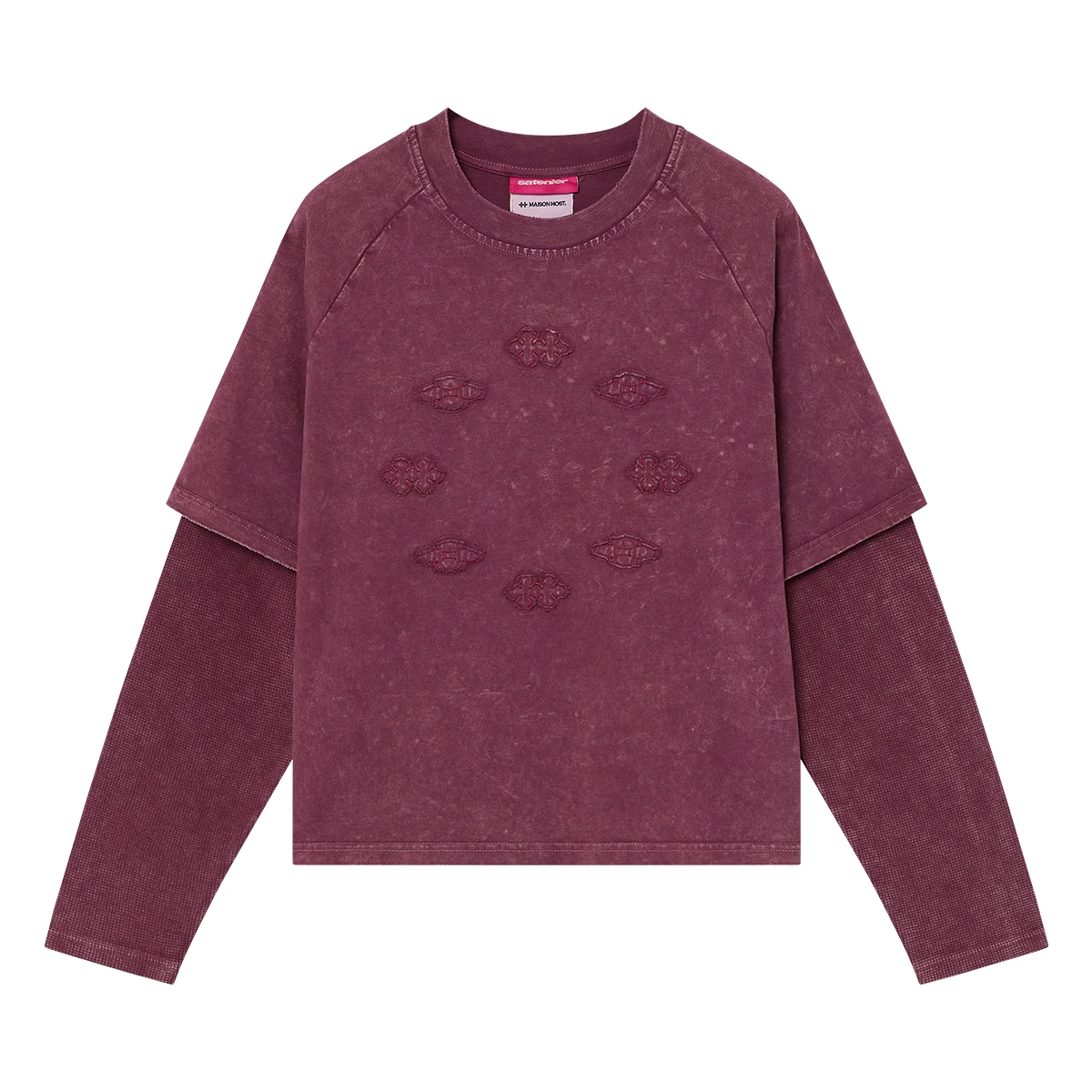 Camiseta manga larga waffle MHSTR teñida borgoña