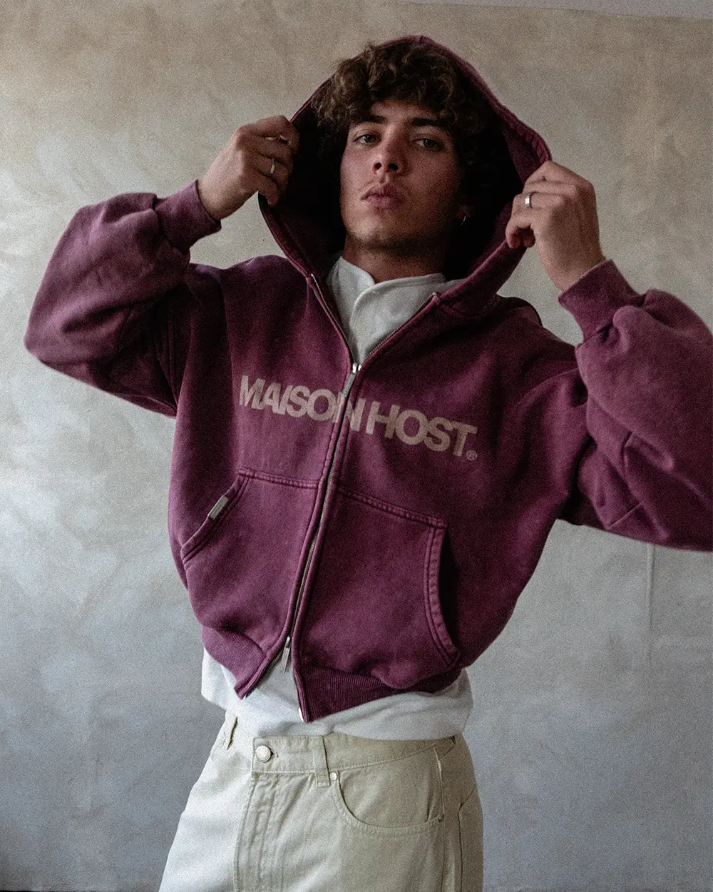 ERODE WAVE ZIPPED HOODIE BURGUNDY