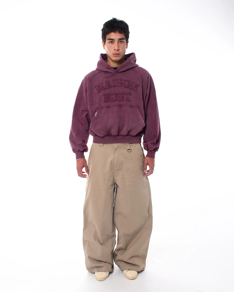 APPLIQUÉ DYED HOODIE BURGUNDY