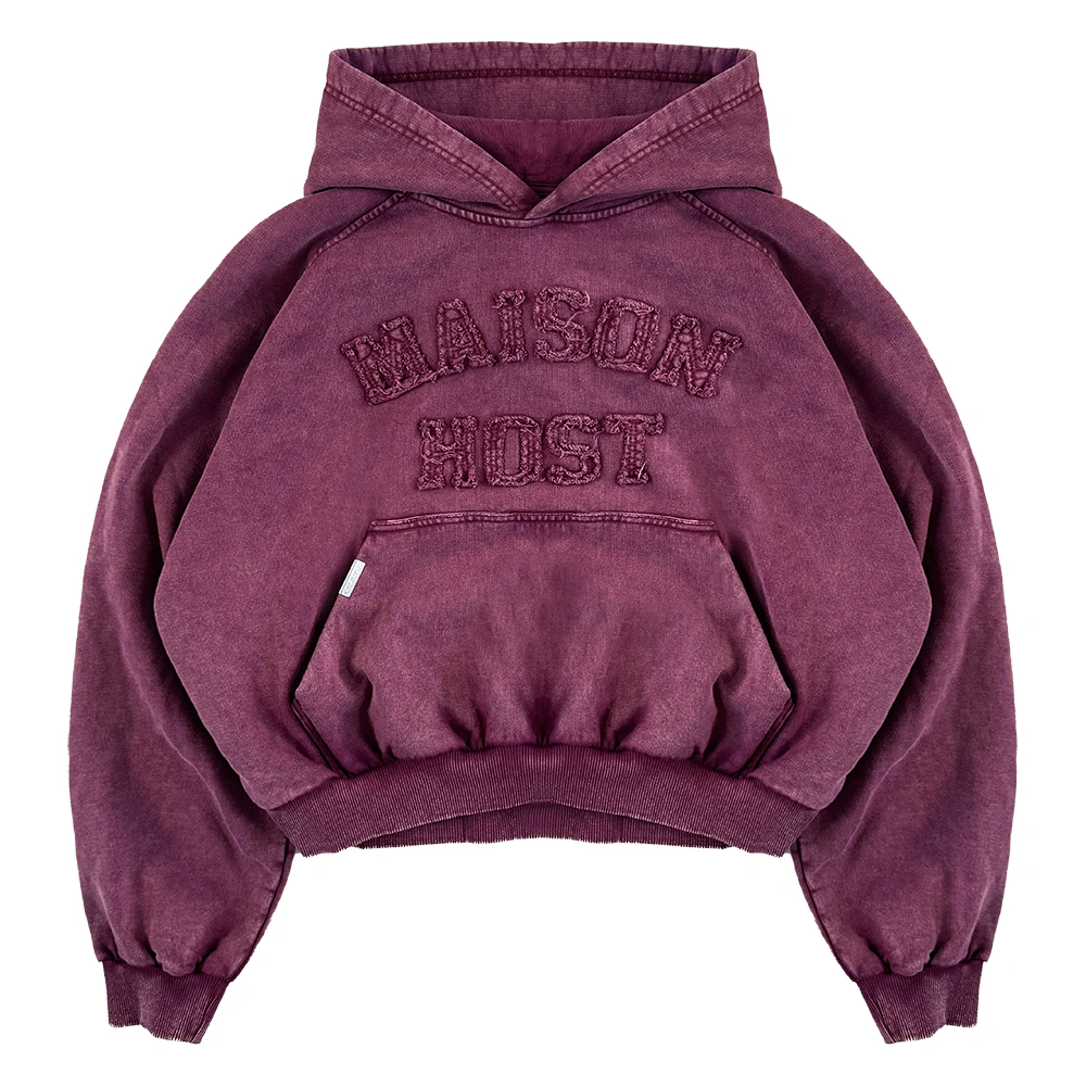 APPLIQUÉ DYED HOODIE BURGUNDY