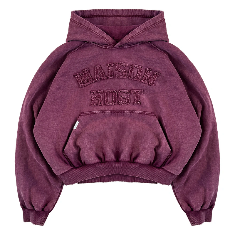 APPLIQUÉ DYED HOODIE BURGUNDY