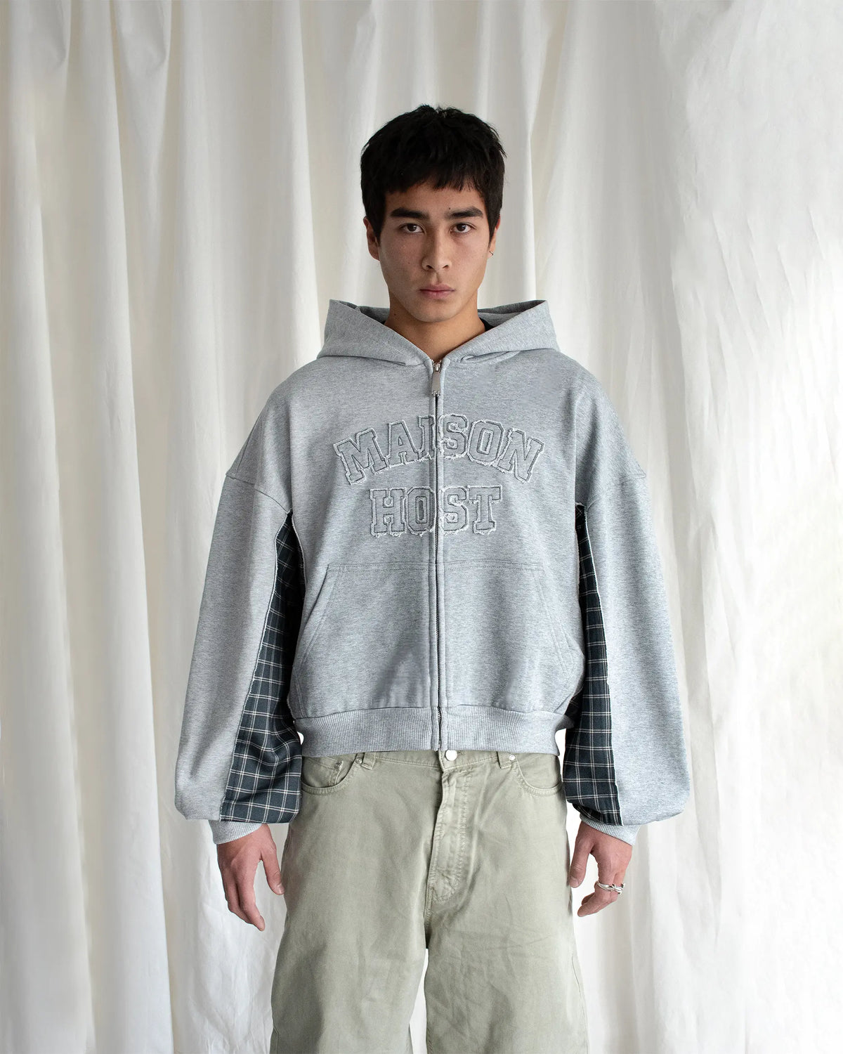 CHECKED ZIPPED HOODIE
