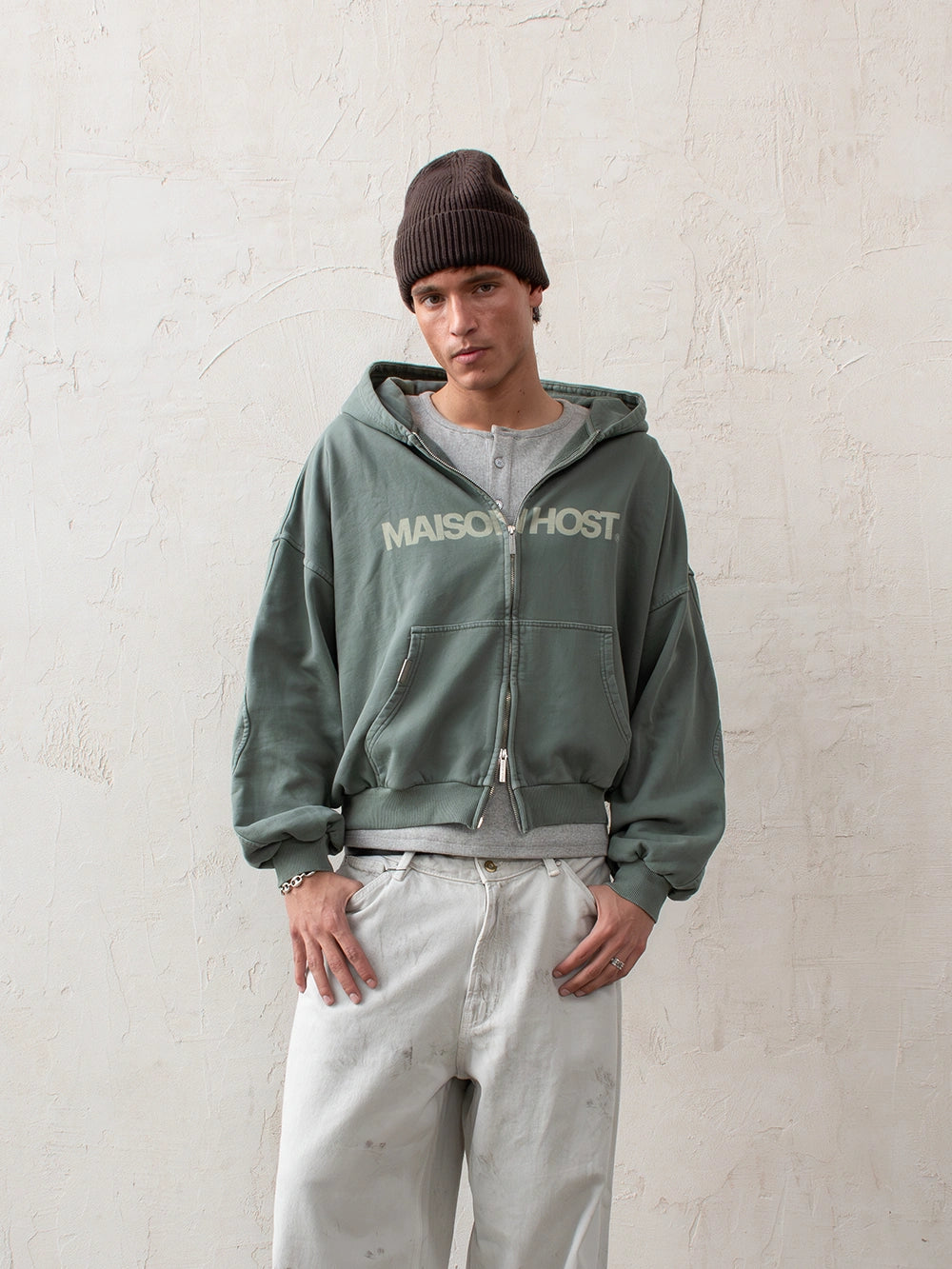 SUDADERA CON CAPUCHA CON CREMALLERA ERODE WAVE VERDE