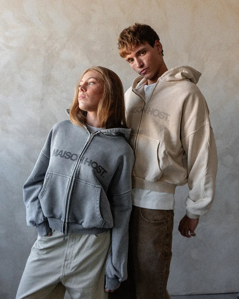 ERODE WAVE ZIPPED HOODIE SAND