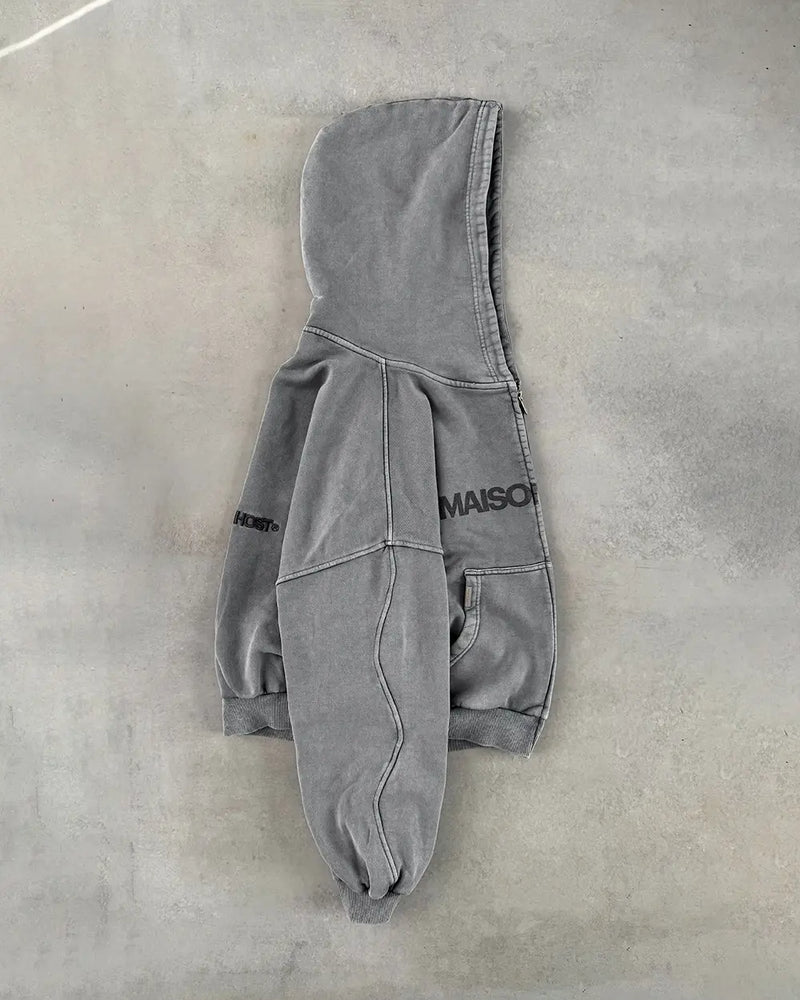 ERODE WAVE ZIPPED HOODIE GREY