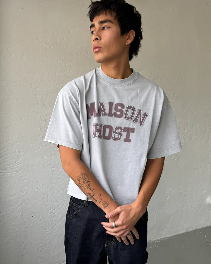 APPLIQUÉ DYED GREY TEE