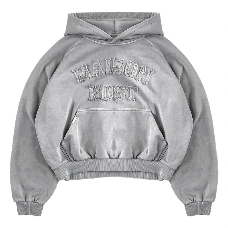 APPLIQUÉ DYED HOODIE GREY