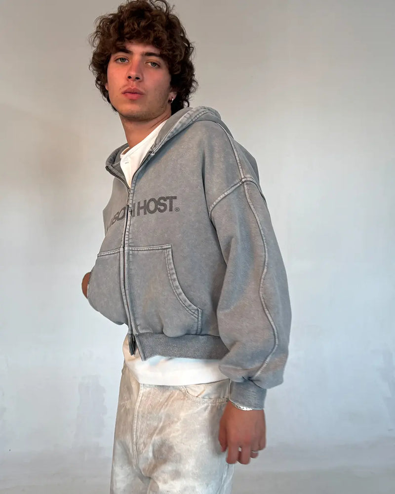 ERODE WAVE ZIPPED HOODIE GREY