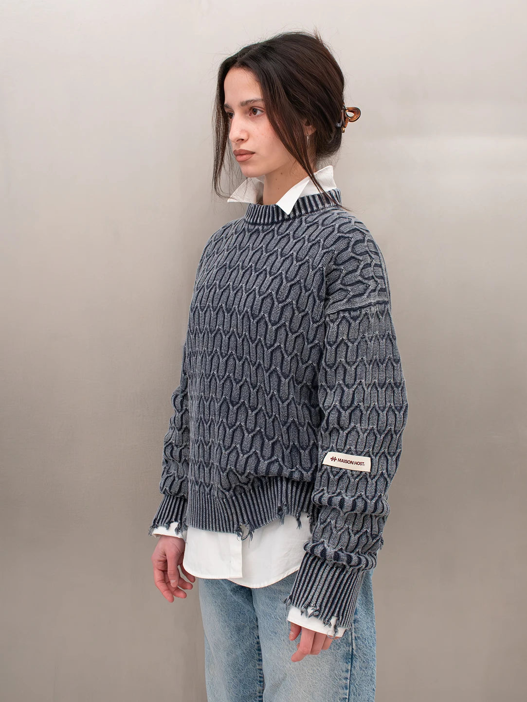HERRINGBONE BLUE KNIT