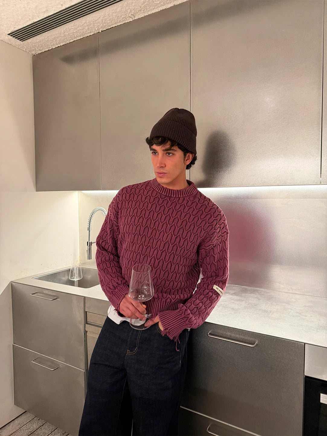 HERRINGBONE BURGUNDY KNIT