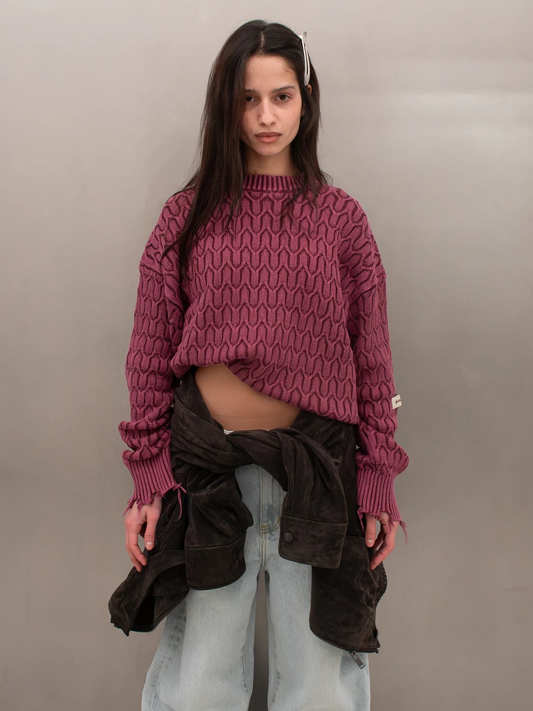 HERRINGBONE BURGUNDY KNIT