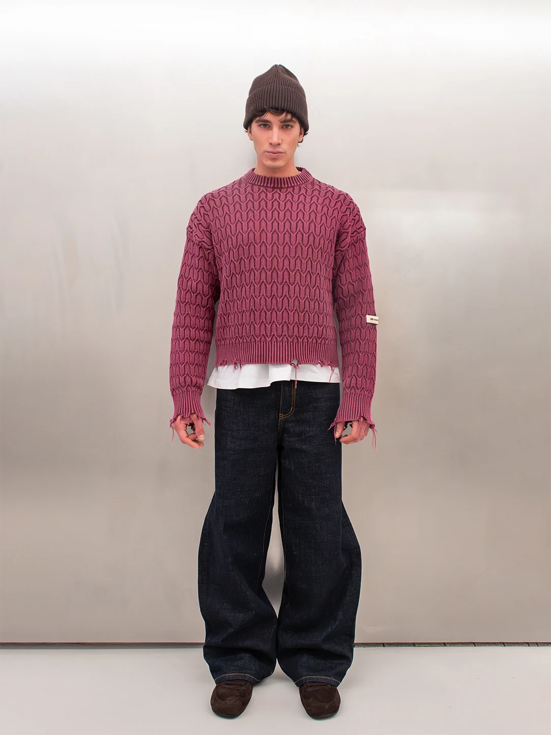 HERRINGBONE BURGUNDY KNIT