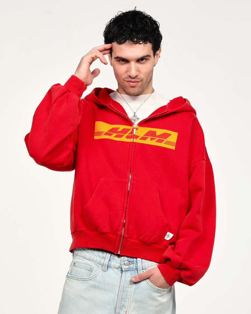 DELIVERY RED ZIPPED HOODIE