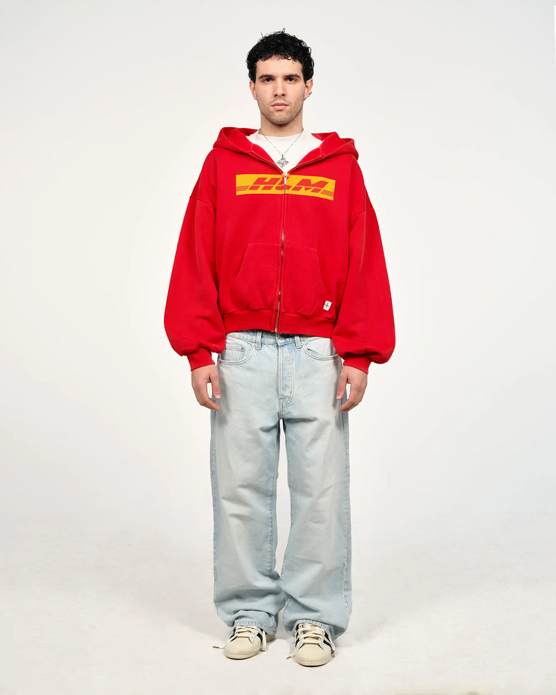 DELIVERY RED ZIPPED HOODIE