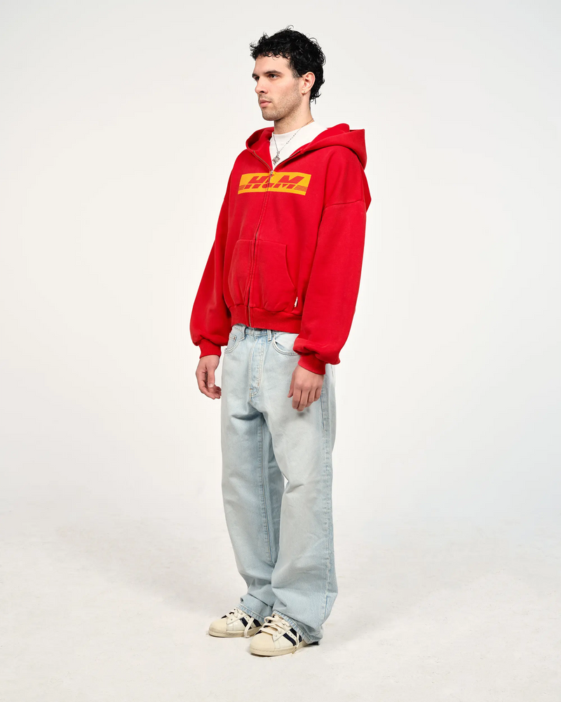 DELIVERY RED ZIPPED HOODIE