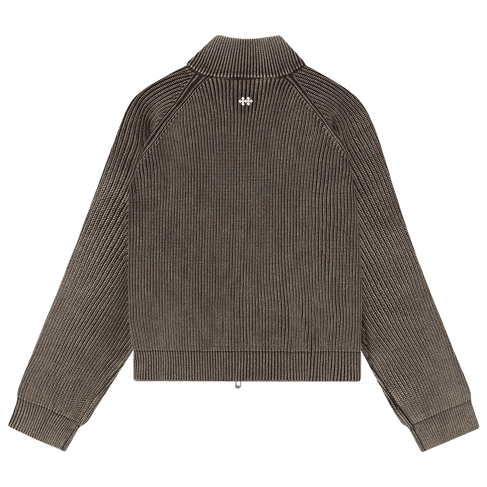 METAL LOGO KNIT ZIPPER BROWN