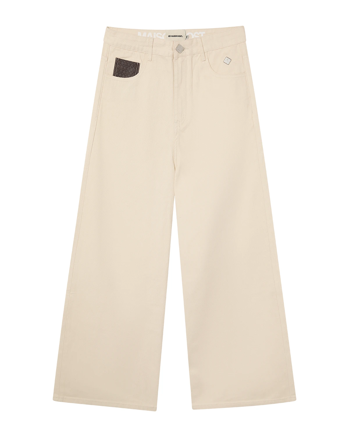 ECRU LEATHER POCKET JEANS