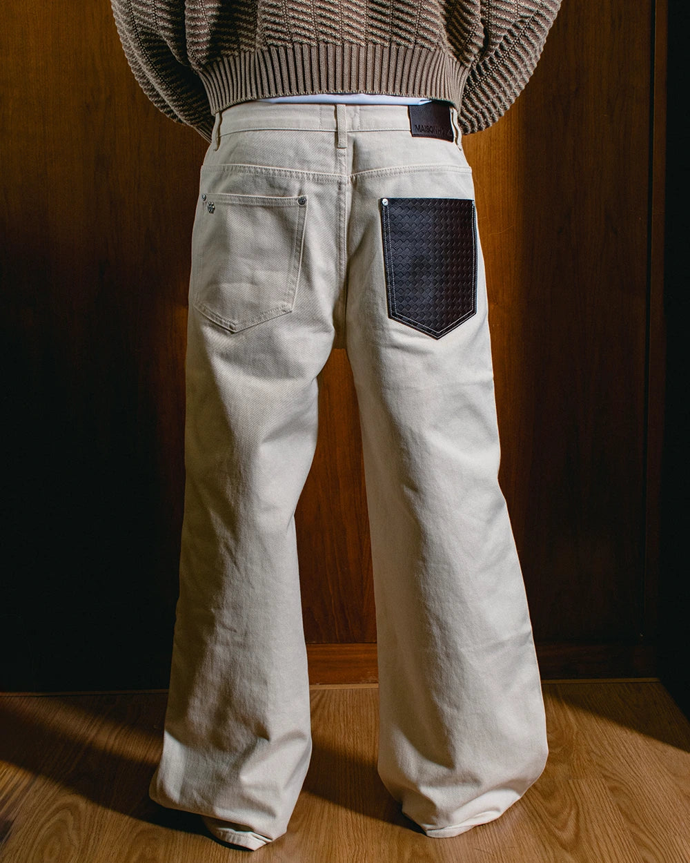 ECRU LEATHER POCKET JEANS